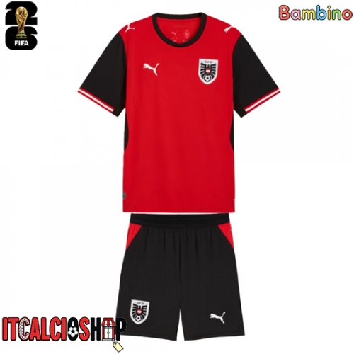 Austria Prima Maglia Bambino Mondiali 2026 Manica Corta (+ Pantaloni corti)